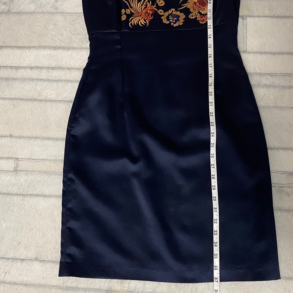 Vintage 90’s Andrea Jovine Navy Floral Embroidery Midi Sleeveless Dress Size 8 - Picture 9 of 17